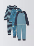 John Lewis Kids' Frog & Stripe Cotton Pyjama Set, Pack of 3, Blue
