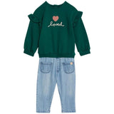M&S Cotton Heart Sweat and Jean Outfit '0-3 M Green Mix