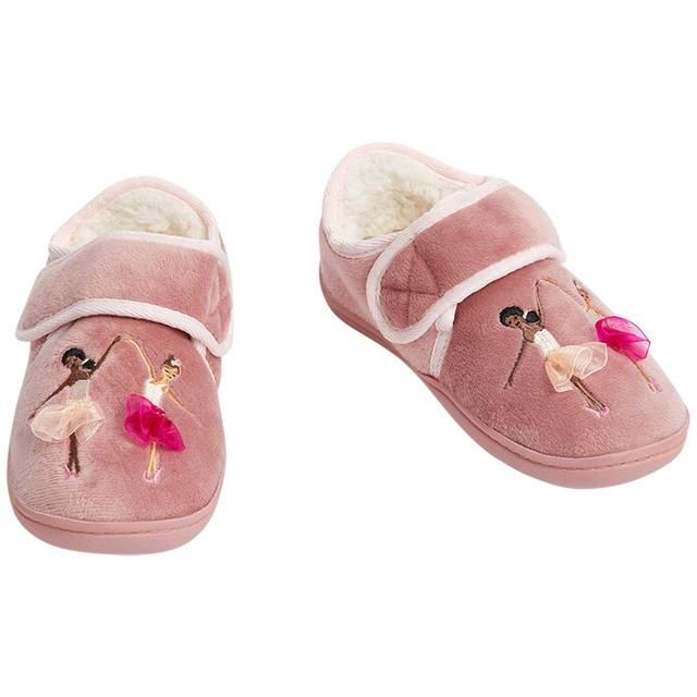 M&S Kids Ballerina Riptape Slippers Size 6-12 Pink