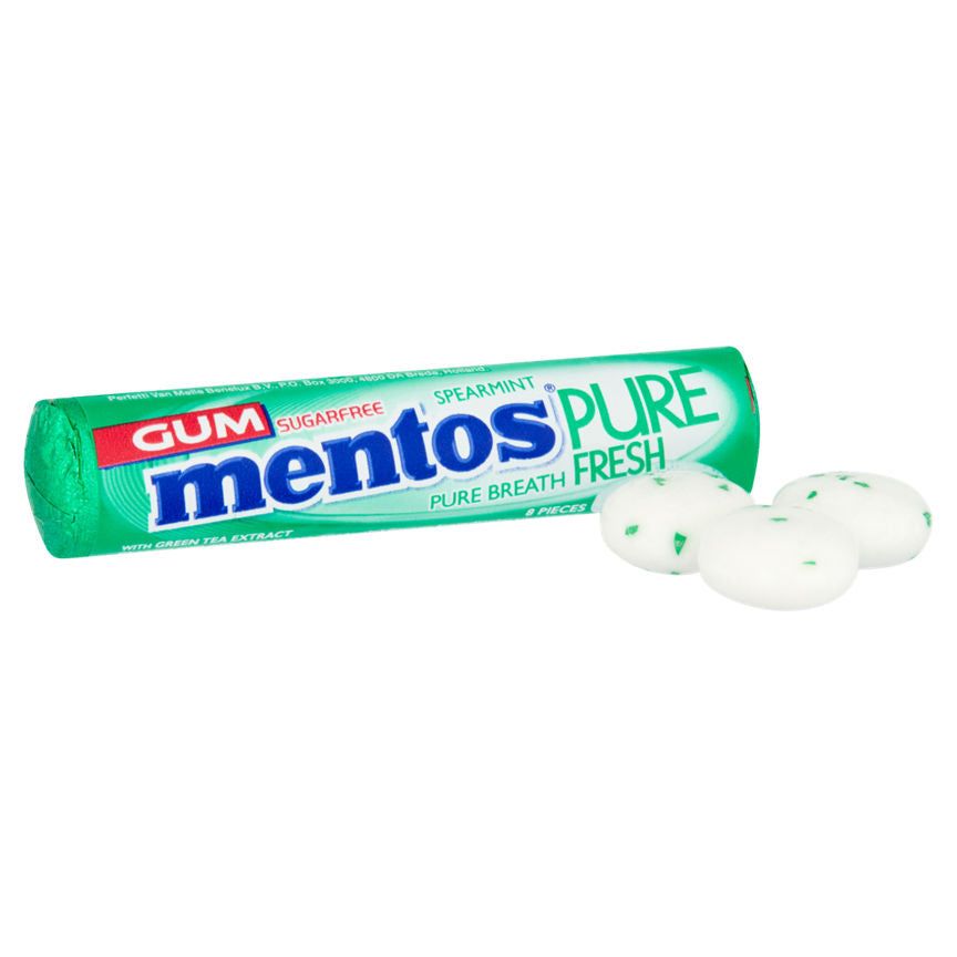 Mentos Gum Pure Fresh Spearmint Sugar Free Chewing Gum Roll 8 Pieces