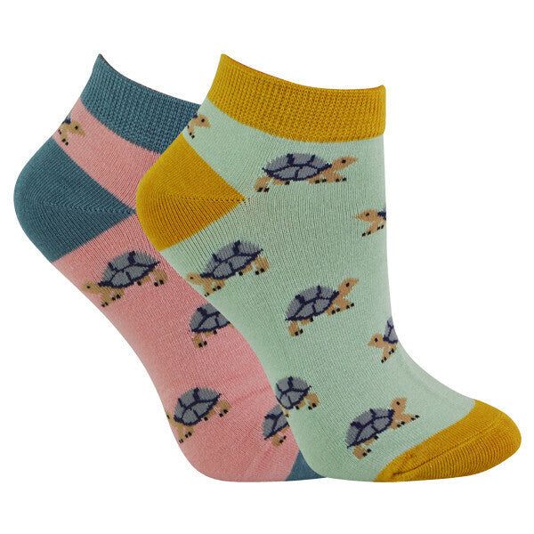 Miss Sparrow 2 Pairs Ladies Bamboo Trainer Socks 4-7 UK Turtles / 2EA