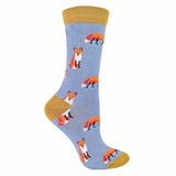 Miss Sparrow Ladies Animal Design Bamboo Socks 4-7 UK Fox (Blue)