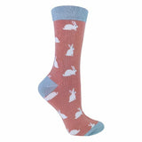 Miss Sparrow Ladies Animal Design Bamboo Socks 4-7 UK Rabbit (Pink)