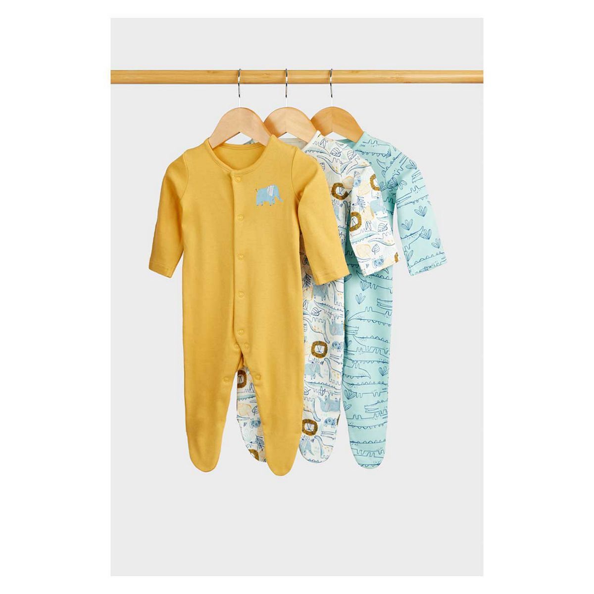 Mothercare Safari Baby Sleepsuits - 3 Pack