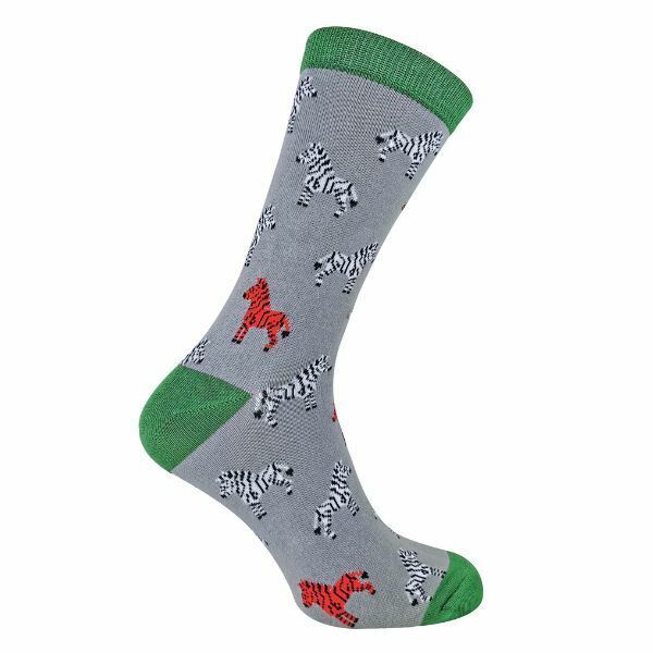 Mr Heron Mens Animal Design Bamboo Socks 6-11 UK Zebras (Grey) / 1EA