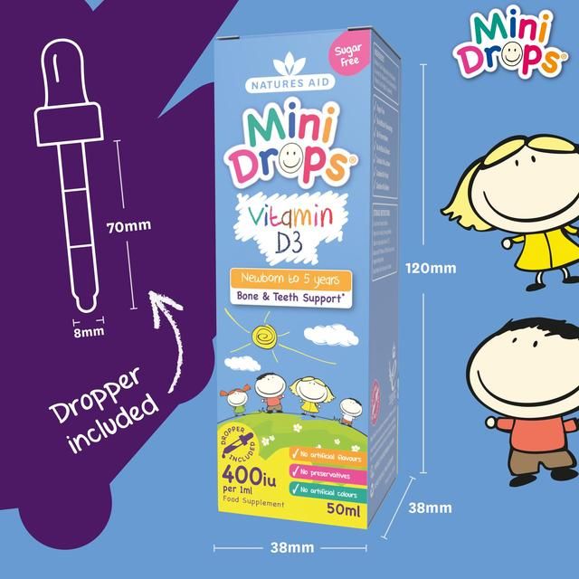 Natures Aid Infant's & Kid's Vitamin D3 Supplement Mini Drops Newborn-5yrs 50ml