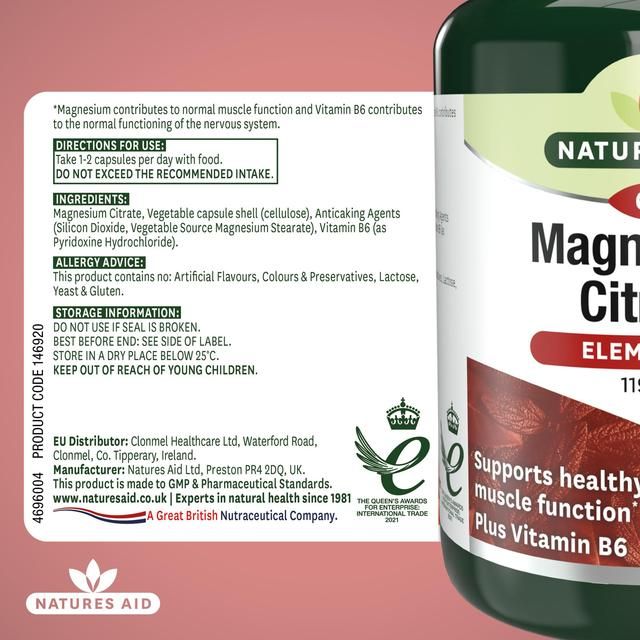 Natures Aid Magnesium Citrate Supplement Capsules 119mg 60 per pack