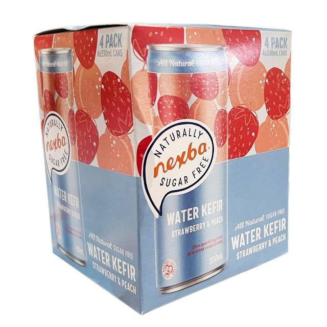Nexba Strawberry & Peach Water Kefir Can (4x330 ML) 4 x 330ml