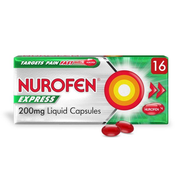 Nurofen Express Pain Relief Ibuprofen 200mg Liquid Caps 16 per pack