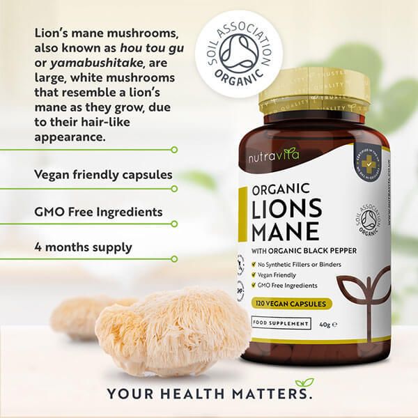 Nutravita Organic Lions Mane - 120 Vegan Capsules