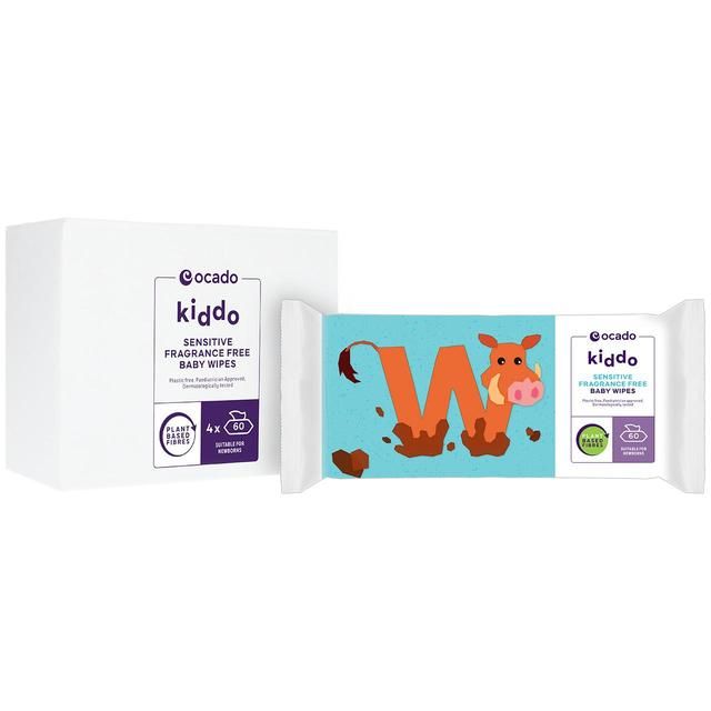 Ocado Kiddo Sensitive Fragrance Free Baby Wipes Multipack 4 x 60 per pack