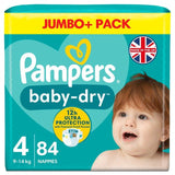 Pampers Baby-Dry Nappies Size 4 (9-14kg) Jumbo+ Pack 84 per pack