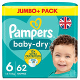 Pampers Baby-Dry Nappies Size 6 (13-18kg) Jumbo+ Pack 62 per pack