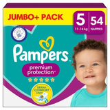 Pampers Premium Protection Nappies Size 5 (11-16kg) Jumbo+ Pack 54 per pack