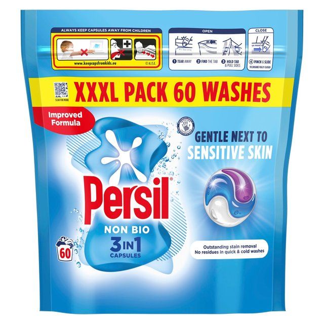 Persil Non Bio 3 in 1 Laundry Washing Detergent Capsules 60 Washes 60 per pack