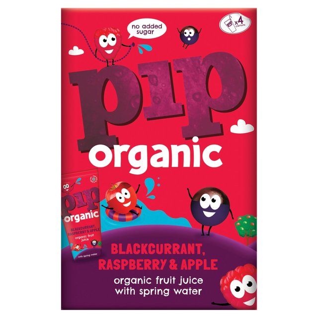 Pip Organic Blackcurrant Raspberry & Apple Juice with Spring Water Cartons 4 x 180ml