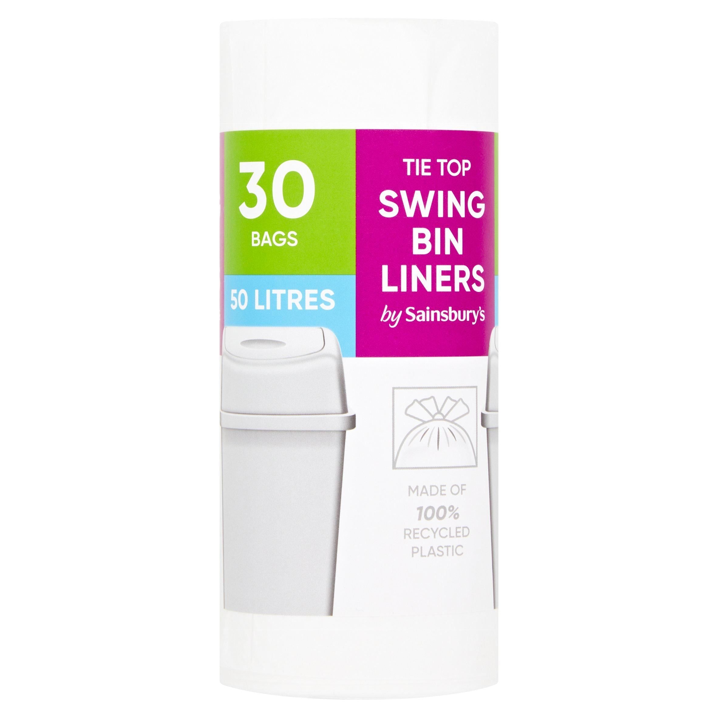 Sainsbury's Tie Top Swing Bin Liners Bags x30 50L