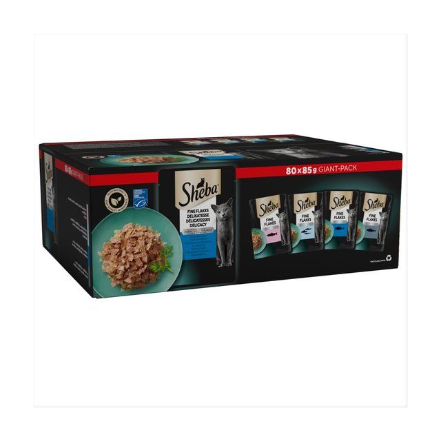 Sheba Fine Flakes Cat Food Pouches MSC Fish in Jelly Giant Pack 80 x 85g