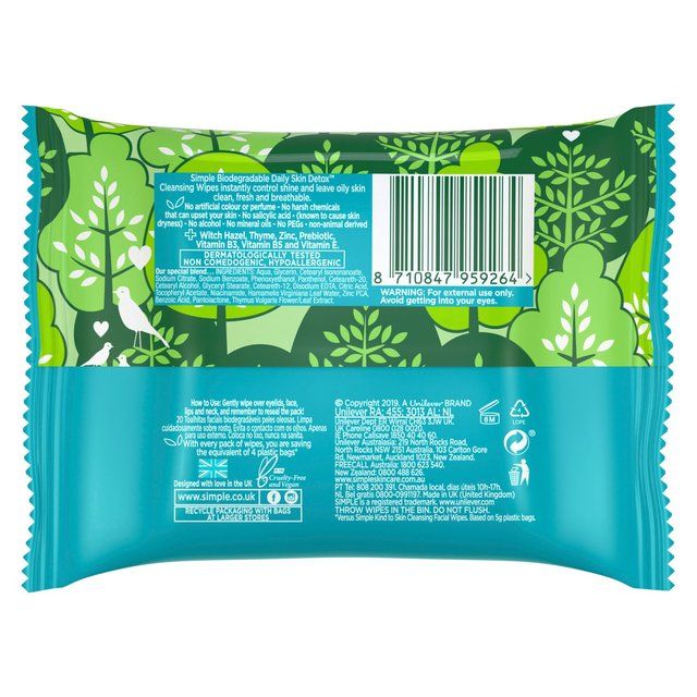 Simple Wipes Daily Detox Matte 20 per pack