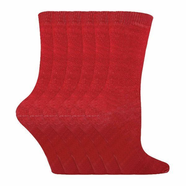 Sock Snob 6 Pk Childrens Solid Colour Cotton Socks 9-12 UK Red / 6EA