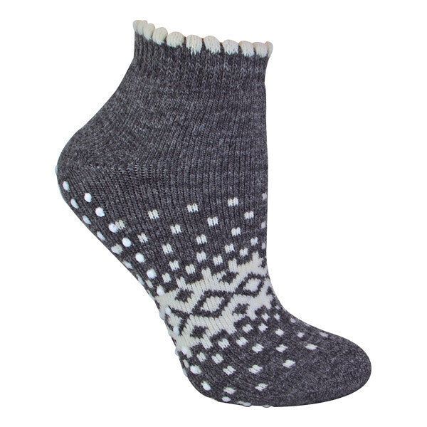 Sock Snob Ladies Low Cut Wool Non Slip Slipper Socks 4-8 UK Charcoal / 1EA