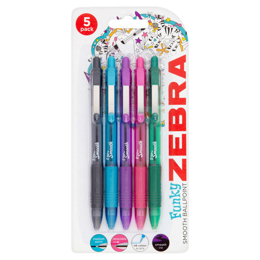 Zebra Z-Grip Smooth Ball Pens 5 Pack Assorted Office Supplies ASDA