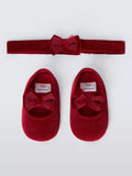John Lewis Baby Glitter Bow Ballet Pram Shoes and Headband Set, Red - McGrocer