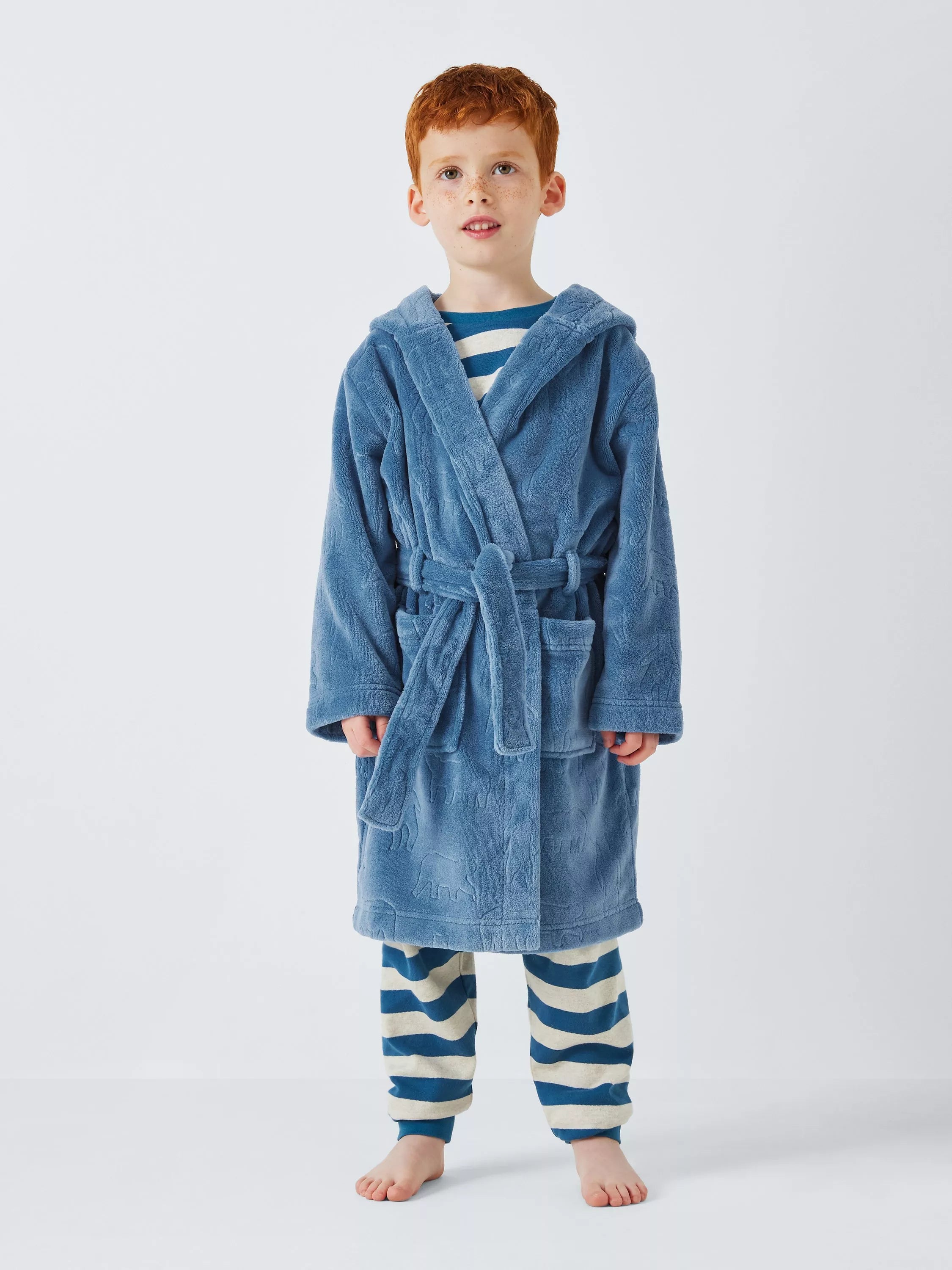 John Lewis Kids' Linear Burnout Bear Bath Robe, Blue - McGrocer