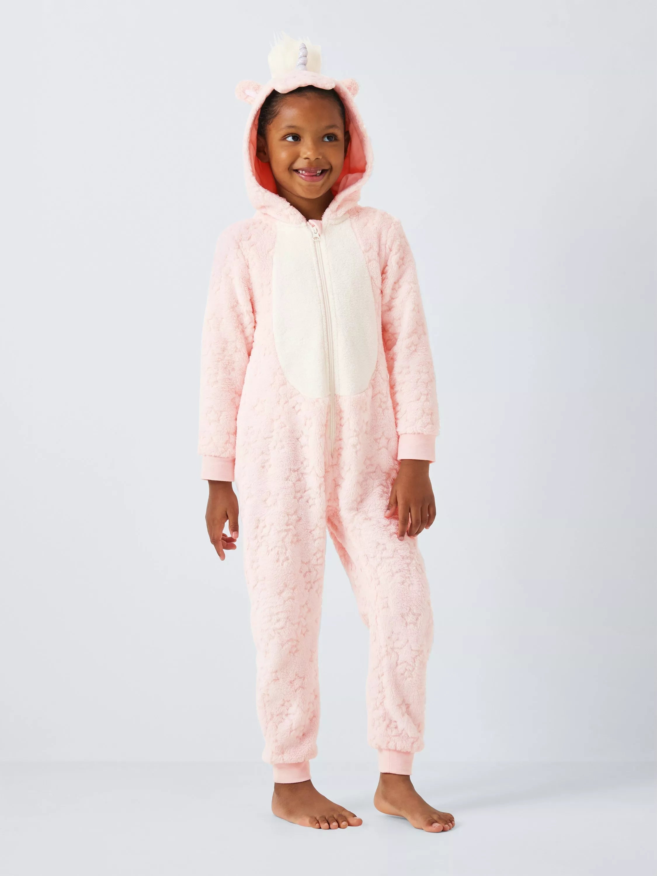 John Lewis Kids' Star Fleece Unicorn Onesie, Pink - McGrocer