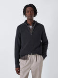 John Lewis Cotton Cashmere Half Zip Rib Knit Collar Jumper, Seal Grey - McGrocer