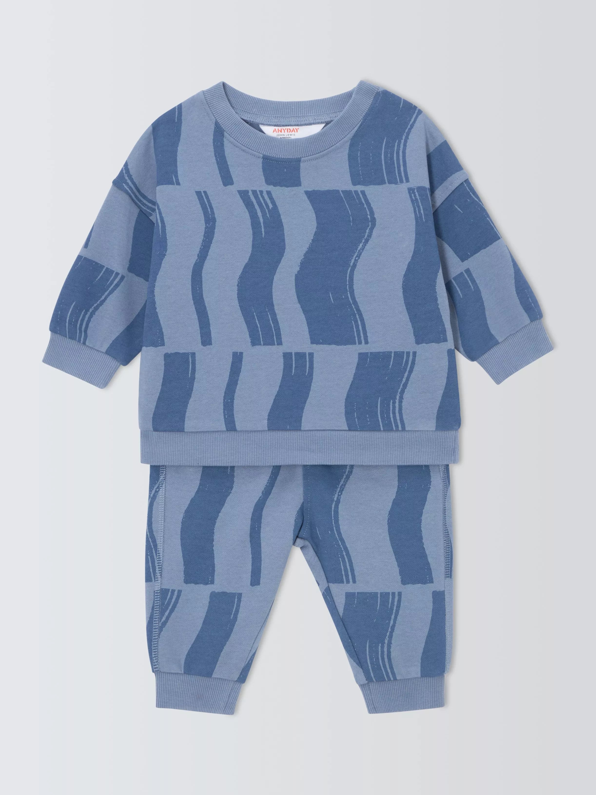 John Lewis ANYDAY Baby Splice Cotton Sweatshirt & Joggers Set, Blue - McGrocer