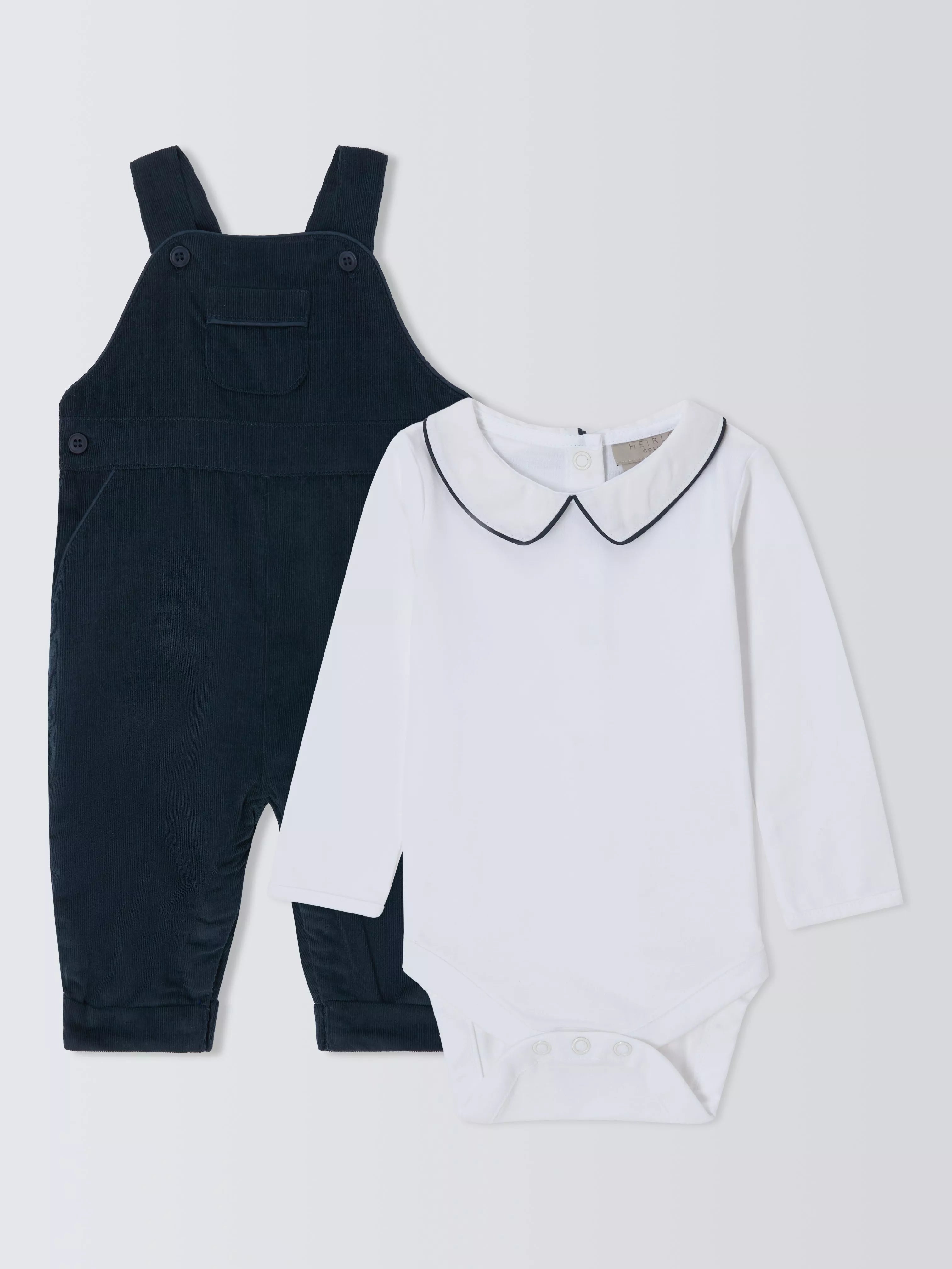 John Lewis Heirloom Collection Baby Bodysuit and Dungarees Set, Navy - McGrocer