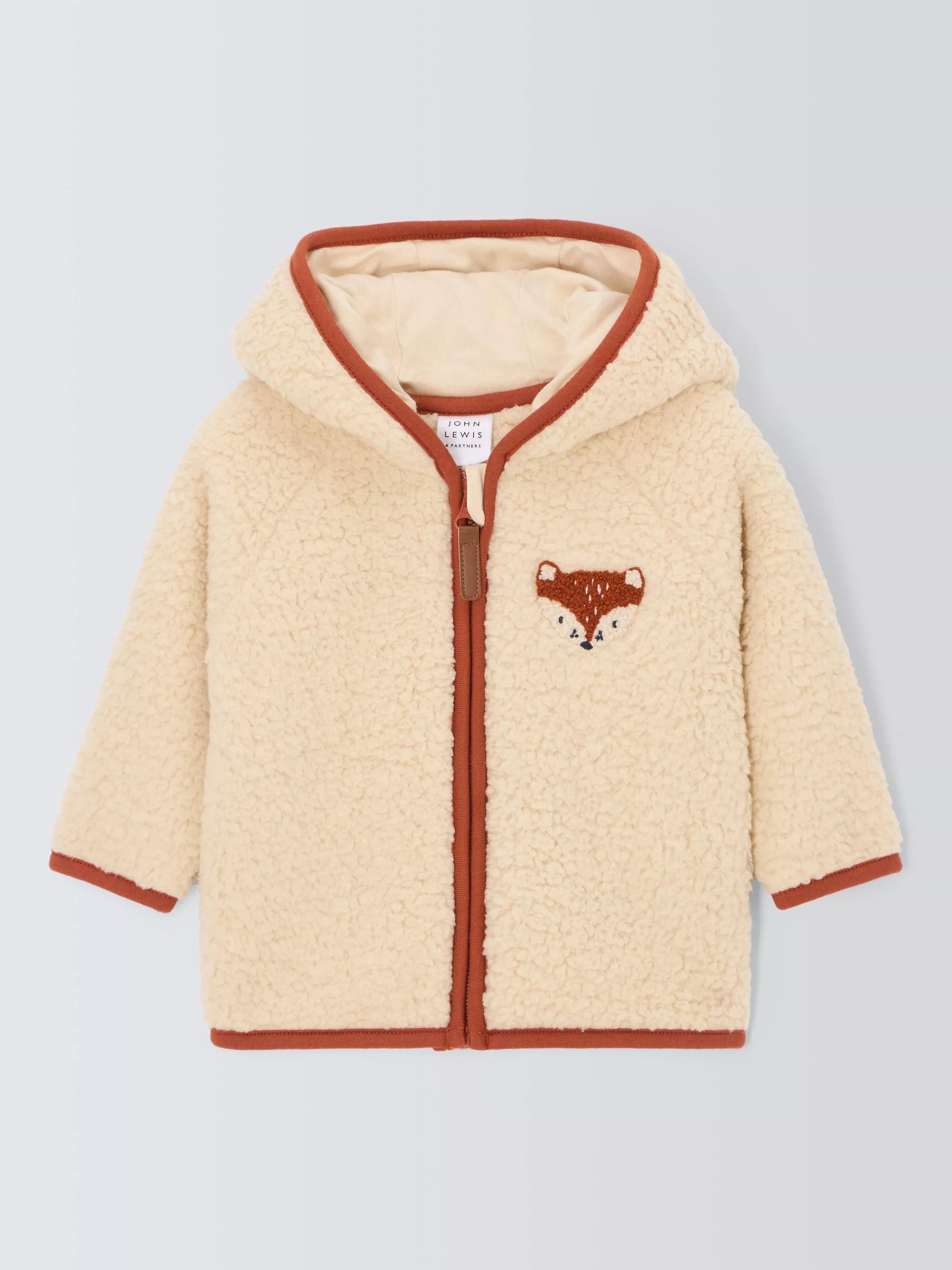John Lewis Baby Fox Borg Hoodie, Natural - McGrocer