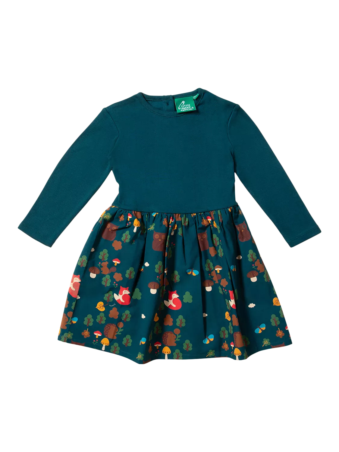 Little Green Radicals Baby Forest Long Sleeve Dress, Dark Green - McGrocer