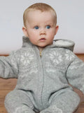 Combinaison bébé à capuche en maille Fair Isle grise, The Little Tailor