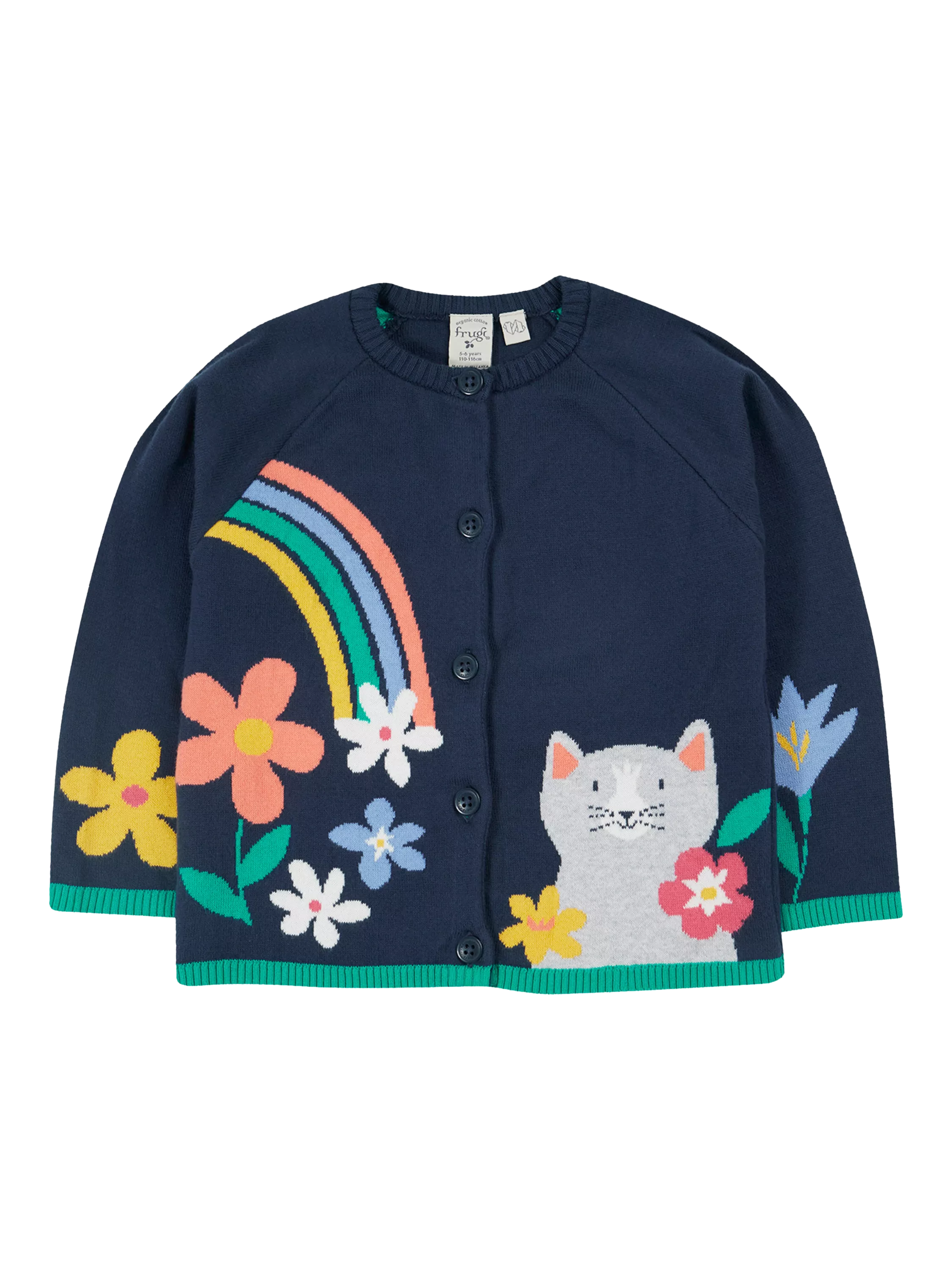 Frugi Kids' Reva Organic Cotton  Applique Cardigan, Navy/Multi - McGrocer