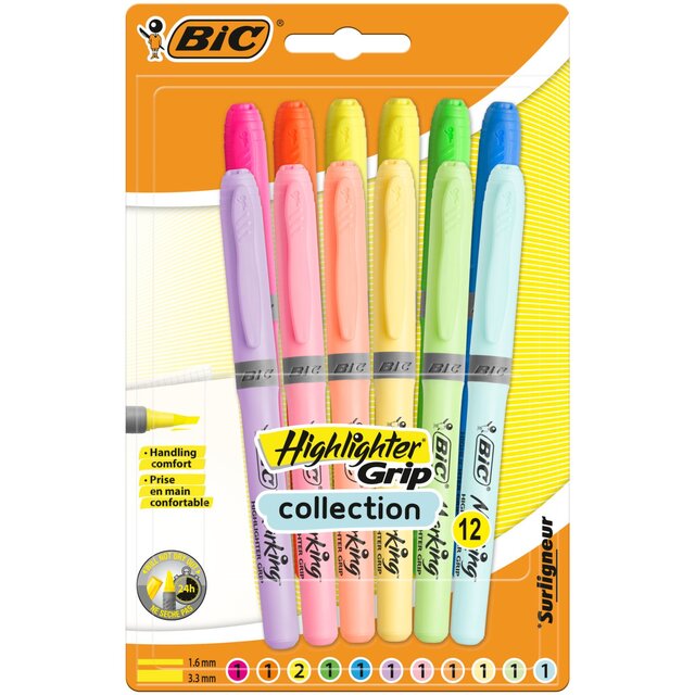 BIC Highlighter Grip Pack of 12   12 per pack - McGrocer