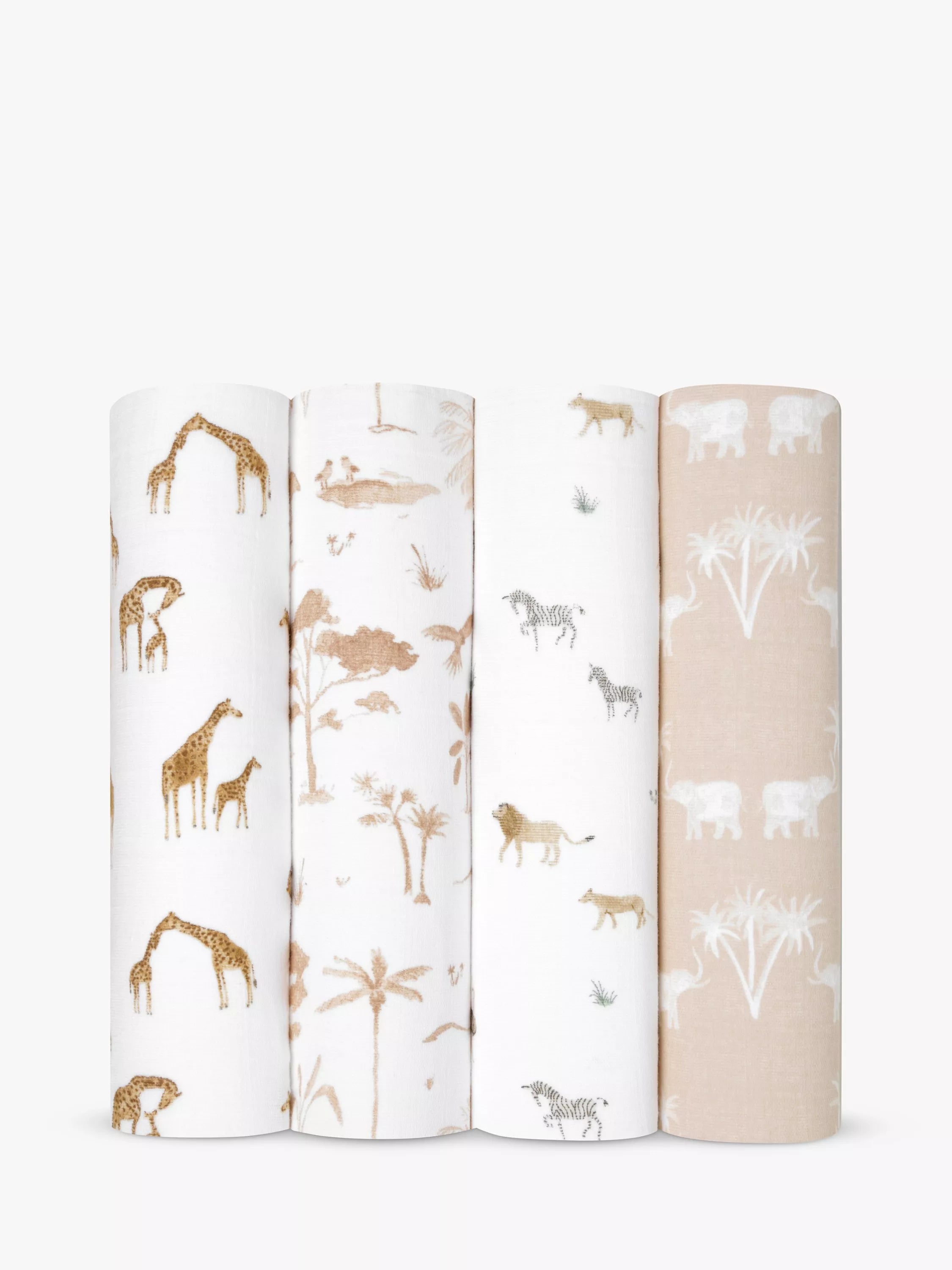 Aden + Anais Safari Print GOTS Organic Cotton Muslin Swaddle Blankets, Pack of 4, Multi - McGrocer