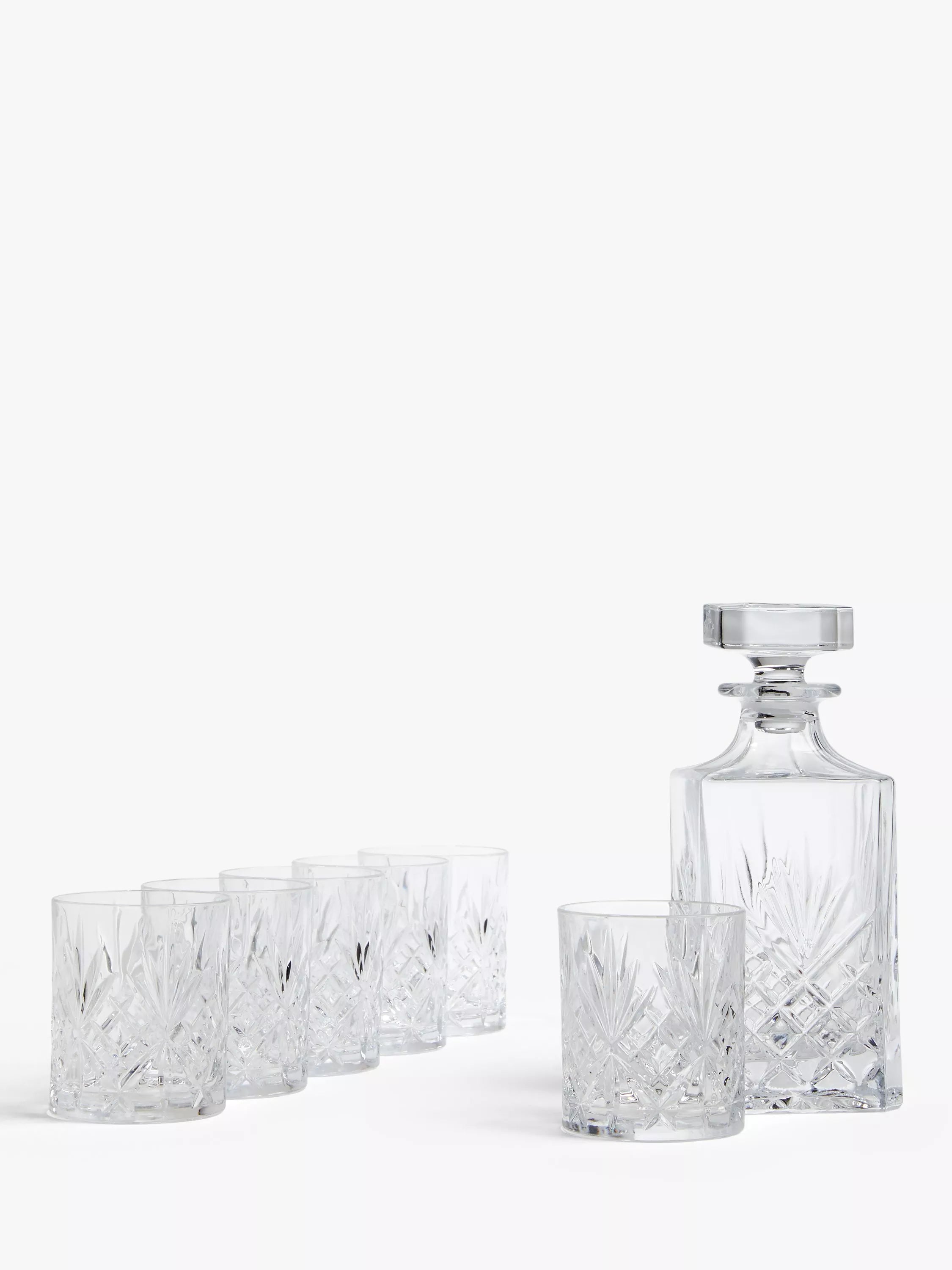 John Lewis Sirius Crystal Glass Whisky Decanter and Tumblers Set, 7 Piece, Clear - McGrocer