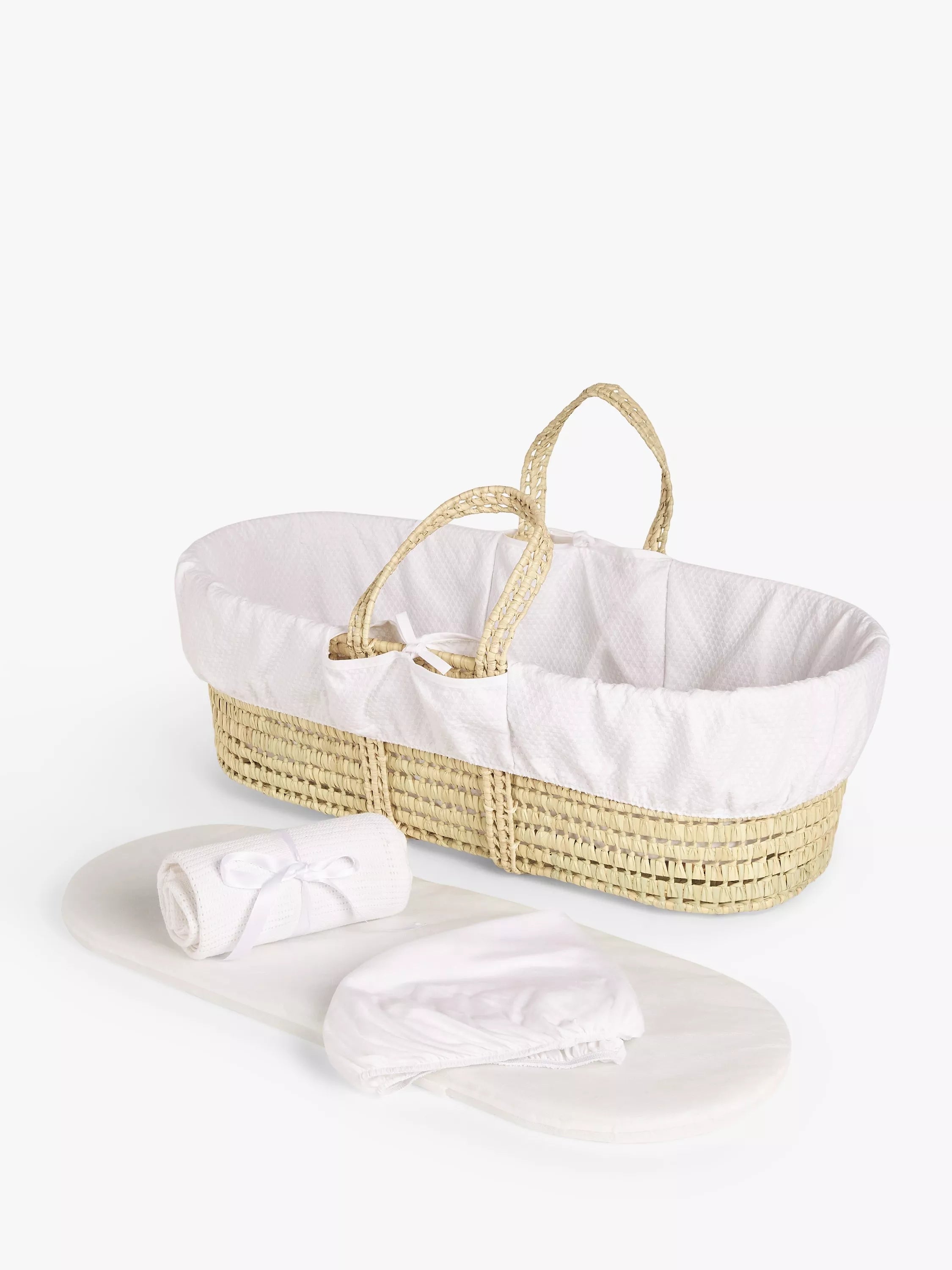 John Lewis ANYDAY Moses Basket, Fitted Sheet & Blanket Set, White - McGrocer