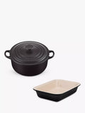 Le Creuset Gusseisen-Bräter (20 cm) und Steingut-Auflaufform (29 cm), 2-teilig, Satinschwarz