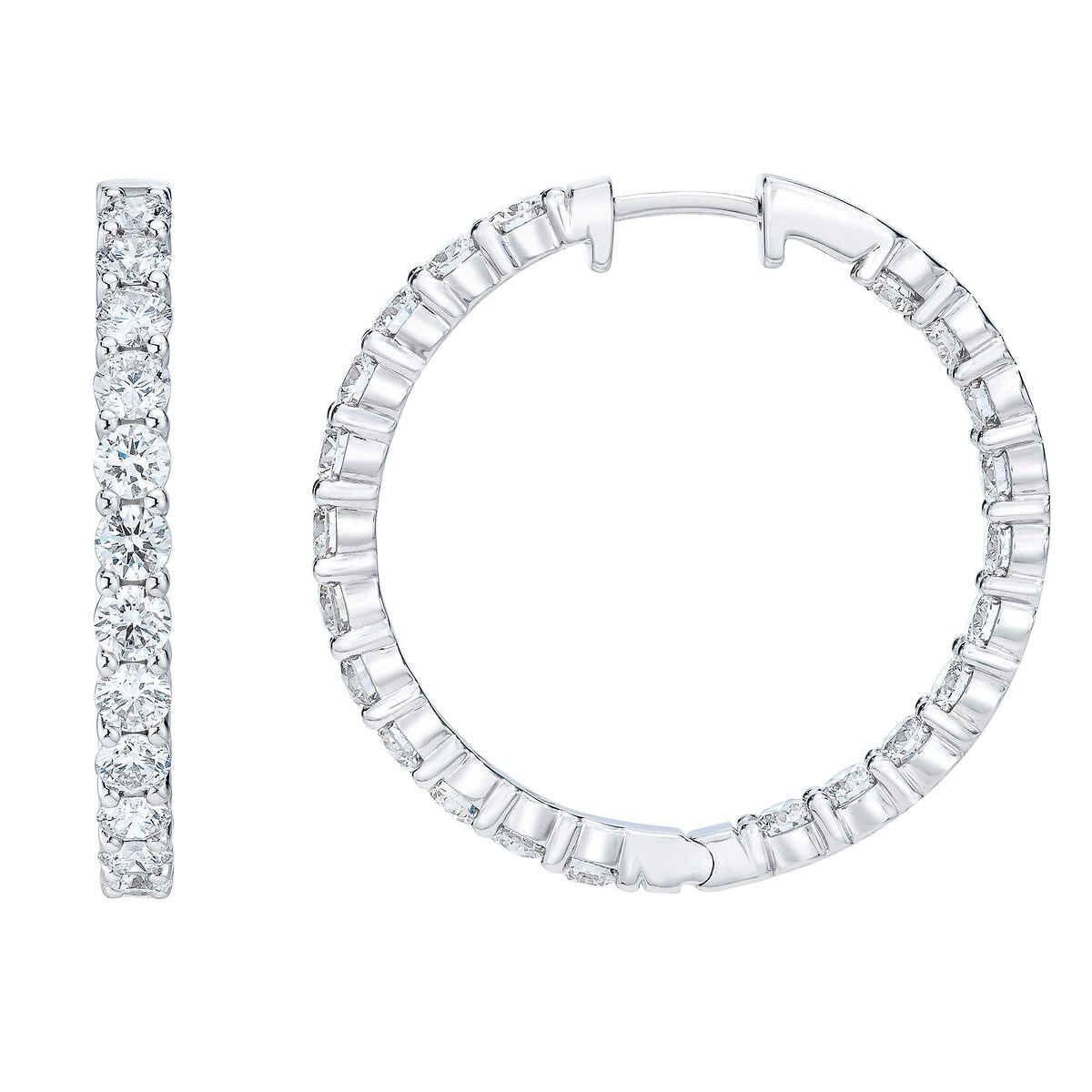 4.00ctw Round Brilliant Cut Diamond Inside Outside Hoop Earrings, 14ct White Gold - McGrocer