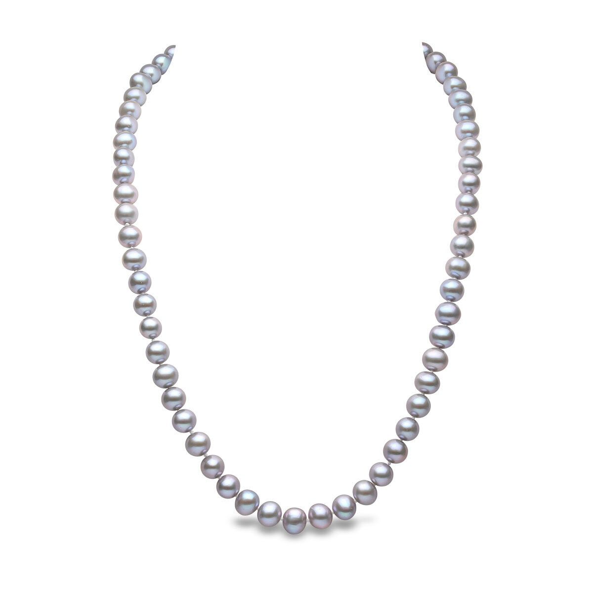6-7mm Cultured Freshwater Grey Pearl Necklace, 18ct White Gold - McGrocer