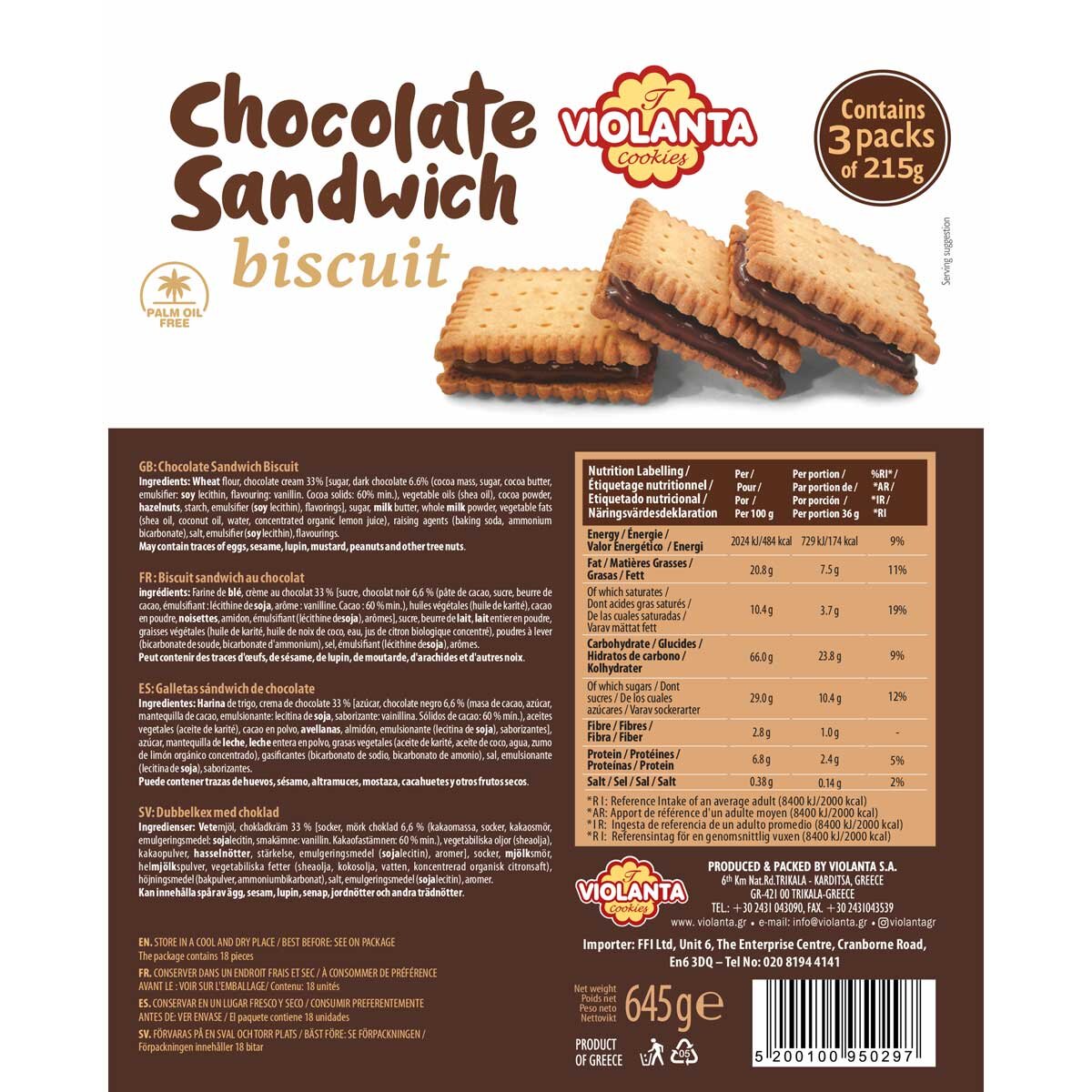 Violanta Chocolate Sandwich Biscuits, 645g - McGrocer