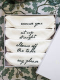 Avalon Home Set of 4 White Manners Collection 100% Cotton Napkins Gift Box