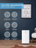 Déshumidificateur numérique MONHOUSE blanc grand format 20 L avec réservoir de 4 L
