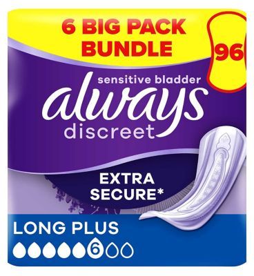 Always Discreet Incontinence Pads Plus Long Plus - 96 pads (6 pack bundle) - McGrocer