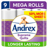 Andrex Supreme Quilts Toilet Tissue Mega Rolls, 9 Quilted Mega Rolls - McGrocer