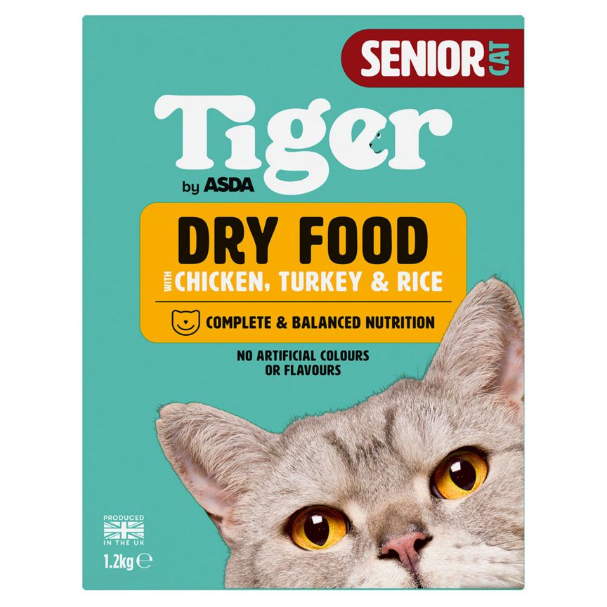 ASDA Tiger Senior Cat Dry Food with Chicken, Turkey & Rice 1.2kg - McGrocer