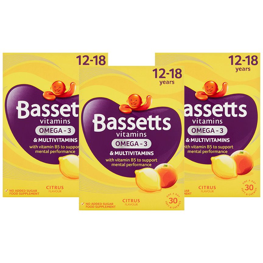 Bassetts Vitamins Multivitamins +Omega-3 Citrus Flavour 12-18 Years Bundle - McGrocer